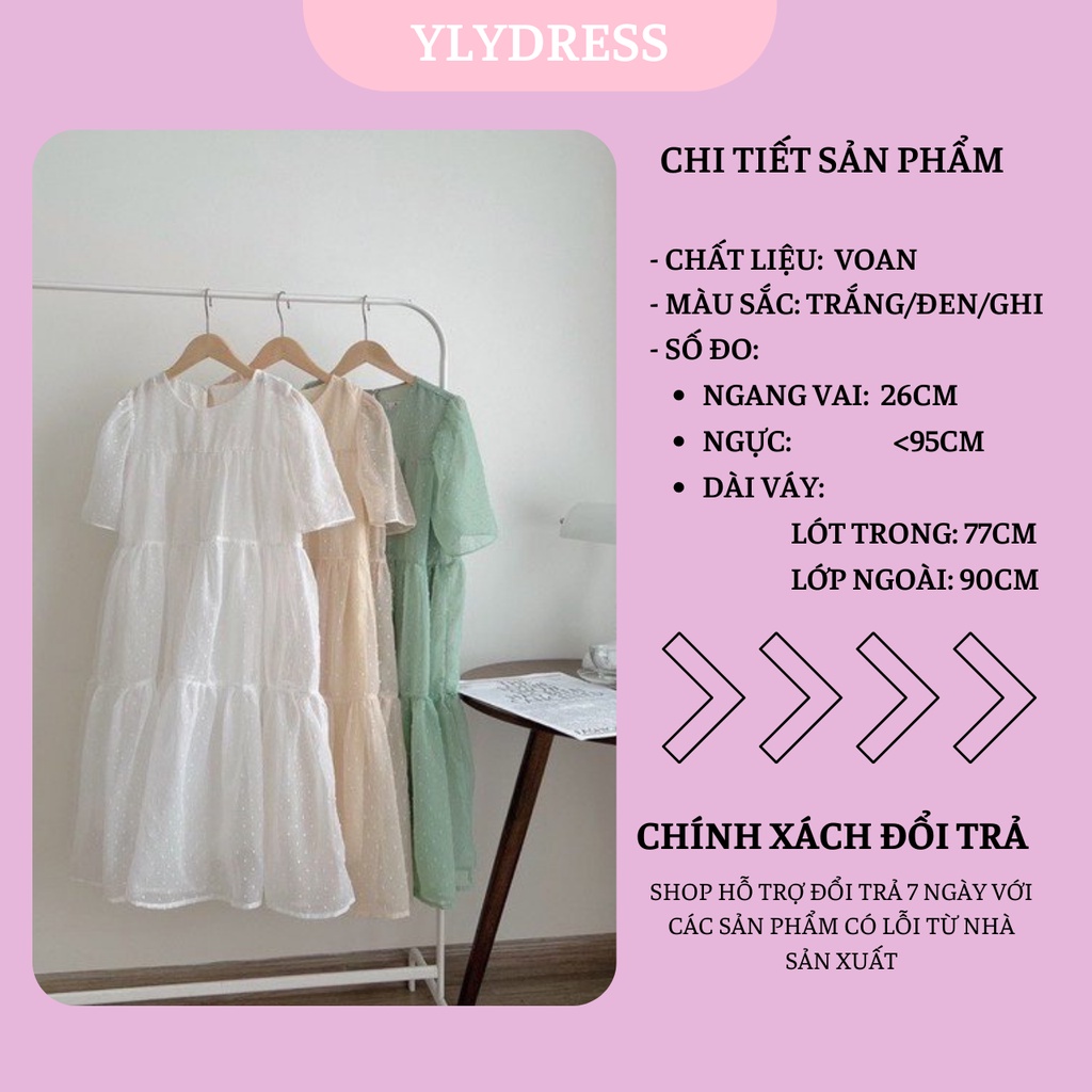 Váy babydoll suông dài, đầm nữ cộc tay phom rộng họa tiết chấm bi 2 lớp freesize tiểu thư hàn quốc Ylydress C1031