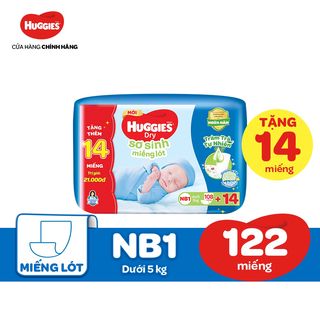 Miếng lót sơ sinh NB1 Huggies Dry Tràm Trà Tự Nhiên 108 miếng + 14 miếng