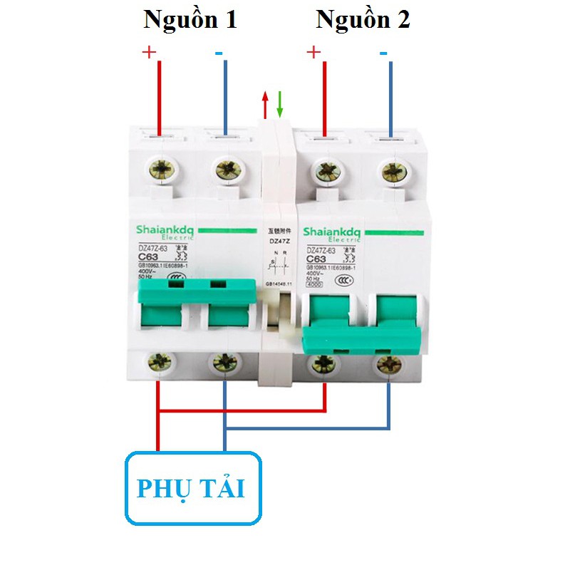 Bộ đổi nguồn điện 2P 63A Shaiankadq không gây mất điện dạng cơ độ bền cao, ats 2p 63A , aptomat, cầu dao đảo chiều