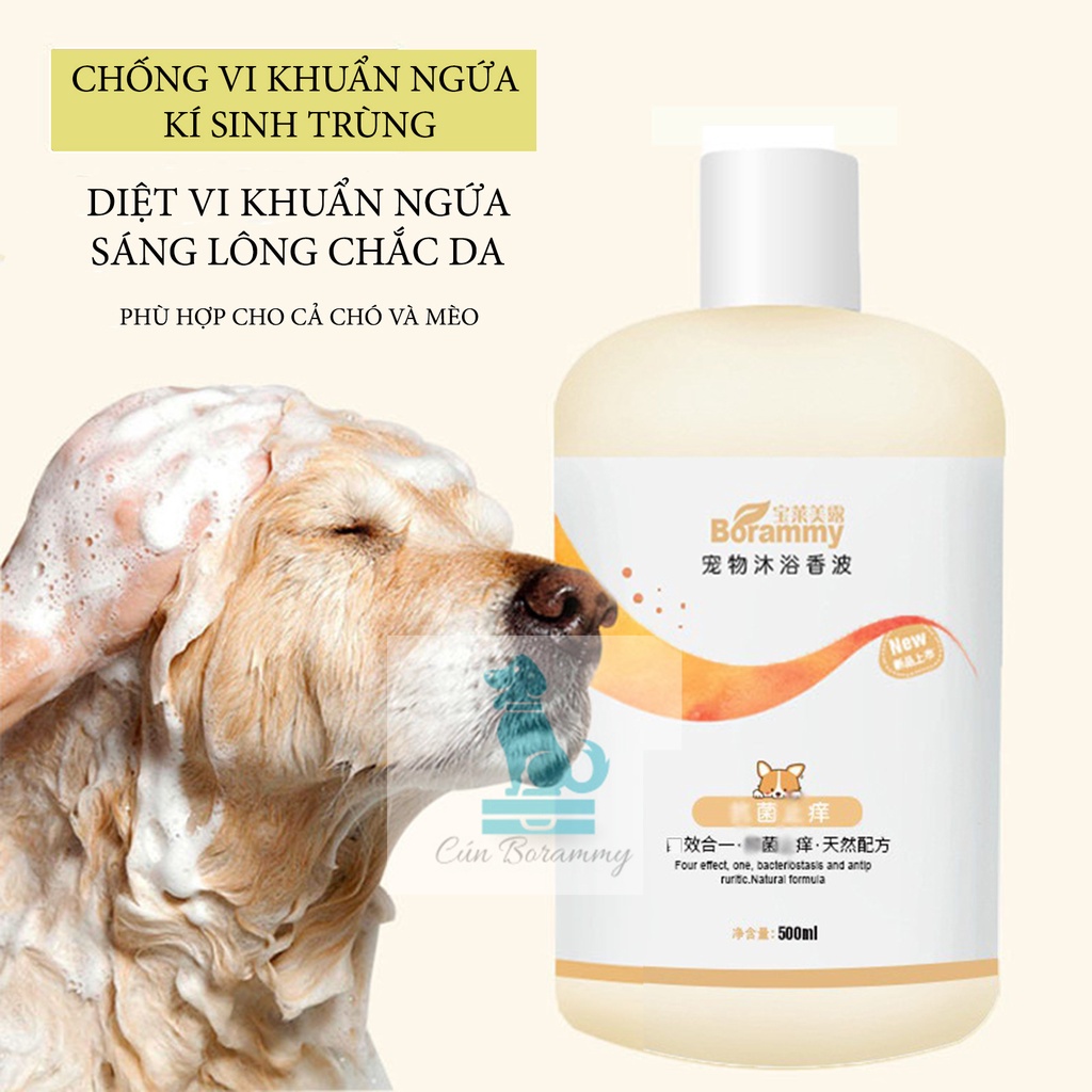 Sữa tắm BORAMMY khử mùi hôi, viêm da, rận nấm cho chó mèo thú cưng, dưỡng chất hoa hồng nuôi dưỡng lông (Pet Luckily)