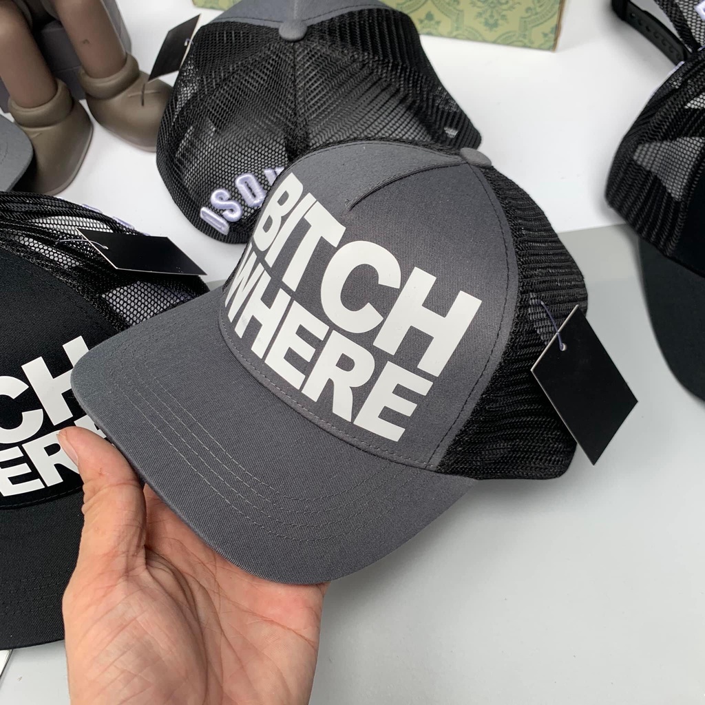 Mũ Bitch Where Chữ Trắng Gáy Lưới Thêu Chữ DSQ ⚡ [𝑨̉𝒏𝒉 𝑻𝒉𝒂̣̂𝒕-𝑽𝒊𝒅𝒆𝒐 𝑻𝒉𝒂̣̂𝒕] - Mũ Lưỡi Trai Bitch Where Phối Lưới Nam Nữ
