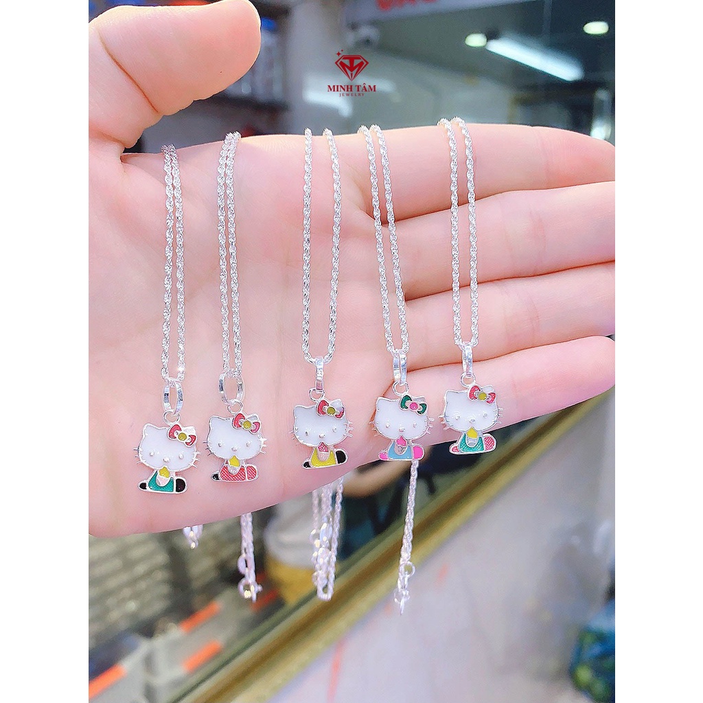 Dây chuyền bạc mèo Hello Kitty sơn màu chất liệu bạc ta cho bé Minh Tâm Jewelry