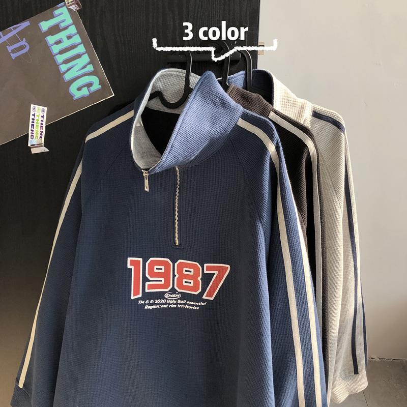 Áo Sweater Cổ Đứng Tay Dài Dáng Rộng Có Khóa Kéo Phong Cách Hàn Quốc Cho Nam Giới