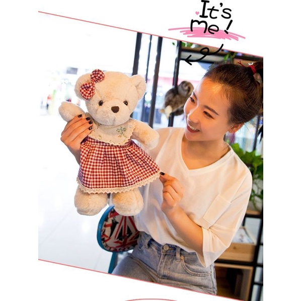 Gấu bông trai gái, teddy đôi, teddy váy kẻ, gấu bông cặp decor trang trí làm quà tặng cao cấp - unishop