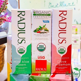 Kem đánh răng hữu cơ Radius 85g (vị đinh hương, bạc hà, bạch đậu khấu, trà xanh...)
