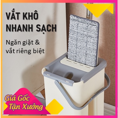 [TẶNG 2 BÔNG LAU] Cây Lau Nhà Thông Minh Tự Vắt Đầu Xoay 360 Độ Ngăn Giặt - Vắt Riêng Biệt Siêu Sạch