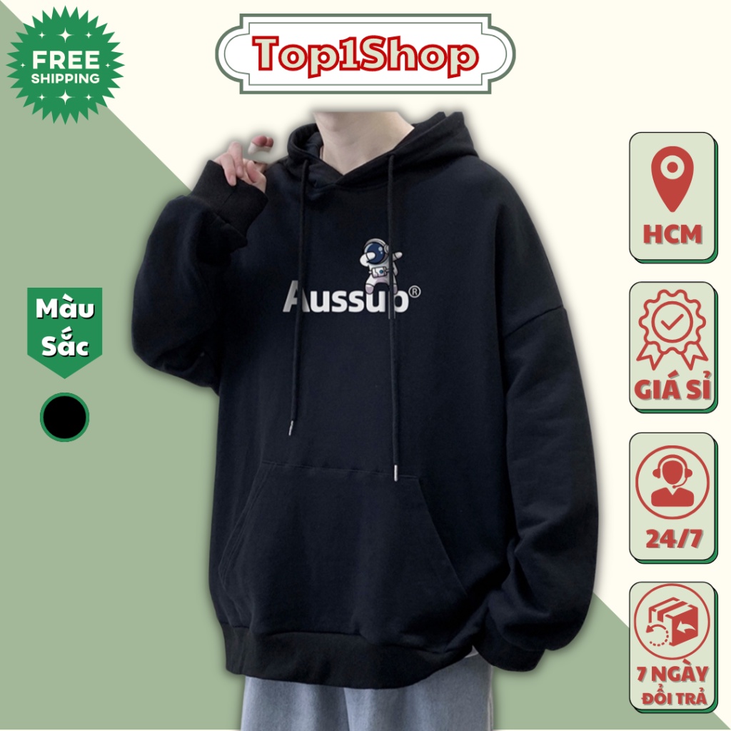 Áo khoác nam hoodie Phi Hành Gia Aussup Nón 2 lớp form rộng chất nỉ bông cao cấp dày dặn