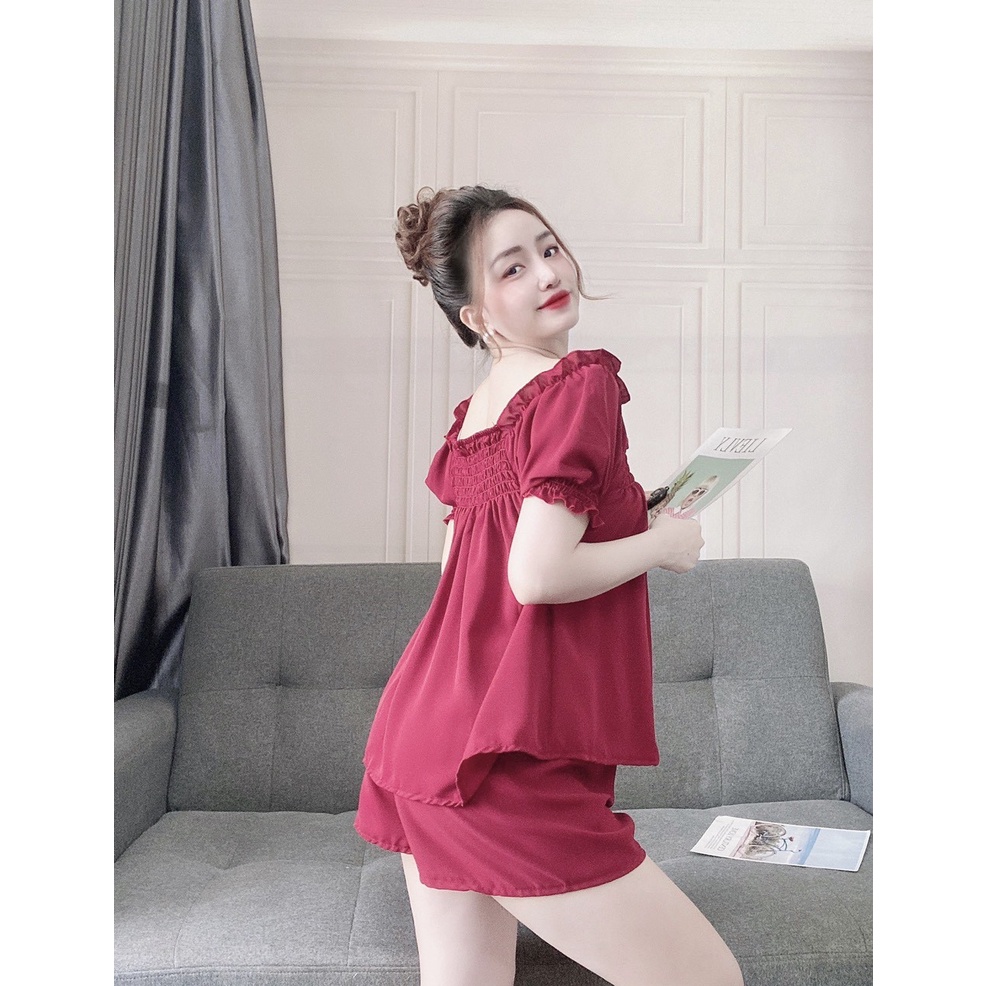 Đồ Bộ Nữ Áo Nhún Vai Chất Voan Tơ Cao Cấp NGUYEN, Đồ Mặc Nhà, Bộ Đùi Nữ Mặc Được Nhiều Kiểu Chất Mềm Mịn Xịn Xò. | BigBuy360 - bigbuy360.vn