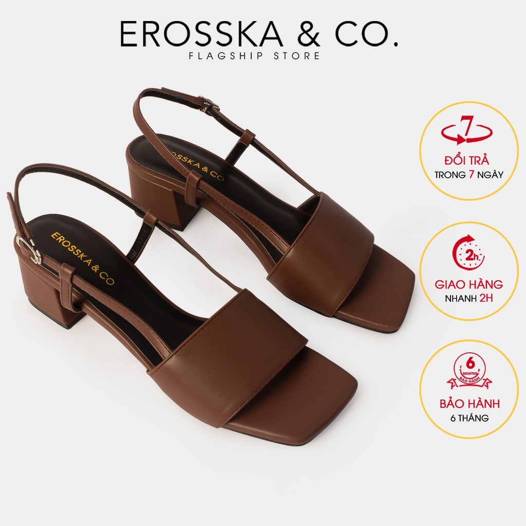 Giày sandal cao gót Erosska quai ngang phối dây mảnh cao 5cm màu bò - EB034