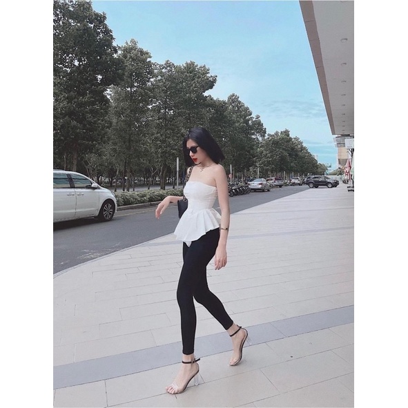 Set áo cúp peplum quần ôm lưng cao