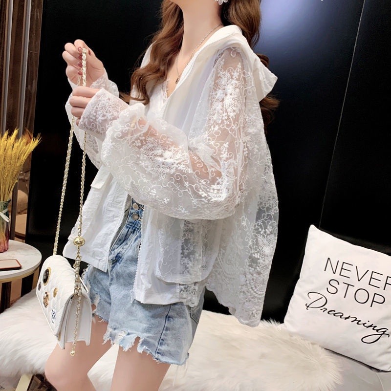 Áo Khoác Cardigan Ngắn Có Mũ Trùm Phối Ren Lưới Thêu Họa Tiết Phong Cách Mới Thời Trang Mùa Hè Cho Nữ | BigBuy360 - bigbuy360.vn