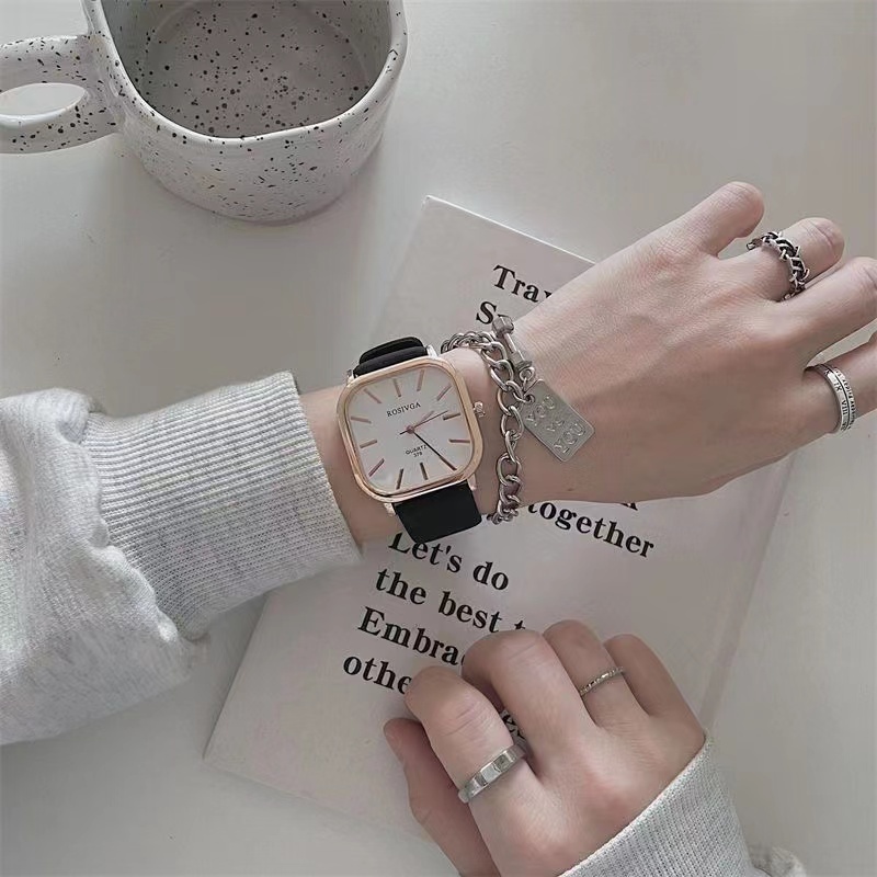 Đồng Hồ Đeo Tay Mặt Vuông Phong Cách Hàn Quốc Thời Trang Cho Nam Và Nữ