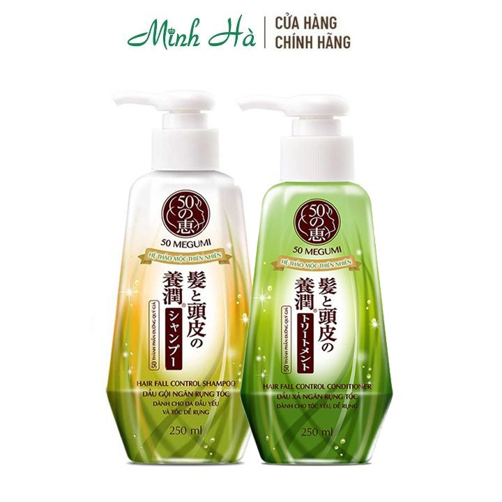 Bộ đôi dầu gội ngăn rụng tóc 50 Megumi Hair Fall Control 250ml hệ thảo mộc thiên nhiên