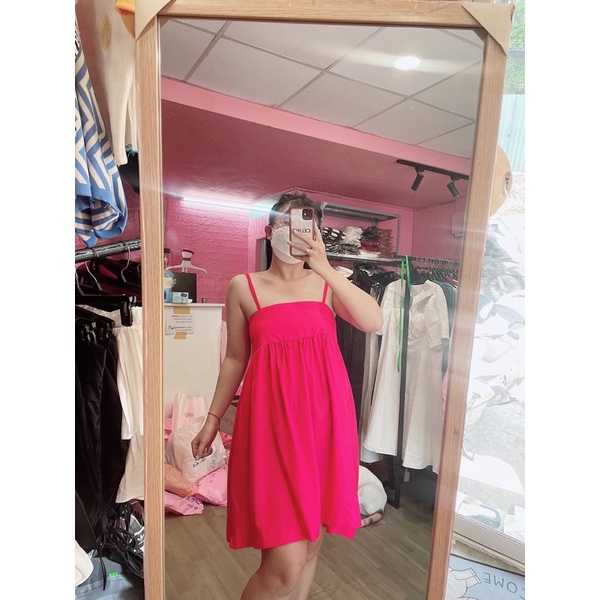 Đầm babydoll 2 dây hồng