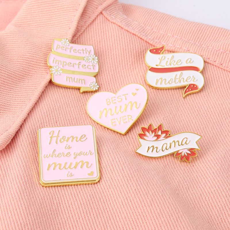 Ghim cài áo QIHE JEWELRY Best Mama Perfect Mum hoạt hình màu hồng
