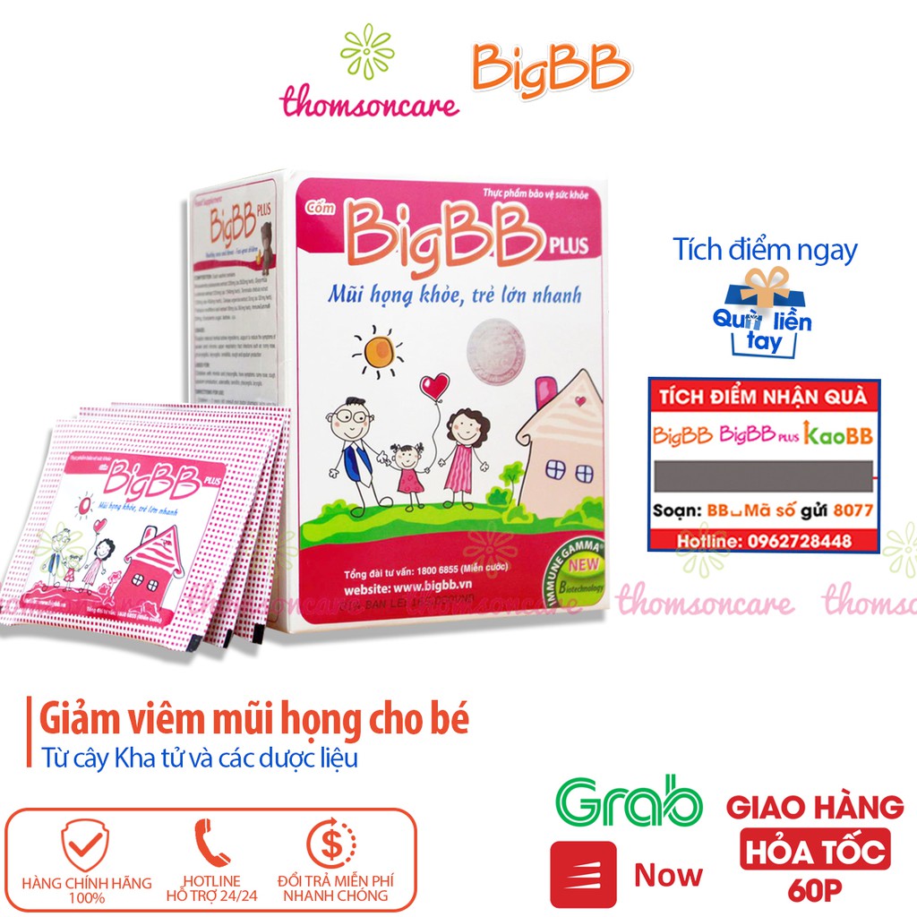 BigBB Plus Có tem tích điểm tặng quà - tăng sức đề kháng đường hô hấp cho bé cốm Big BB hồng Hộp 16 gói