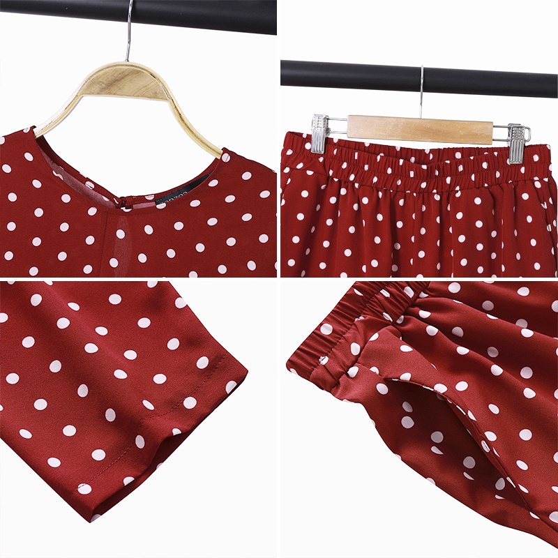 Set áo dài xẻ tà và quần dài Zanzea họa tiết chấm bi giản đơn thời trang cho nữ