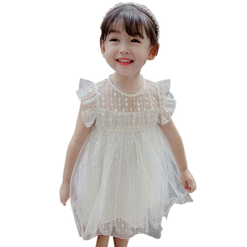 Đầm Lưới Dài Ngang Gối Màu Sắc Trơn Phong Cách Công Chúa Cho Bé Gái