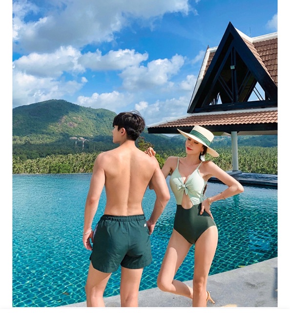 [BKN380] &lt;HÀN&gt; BODYSUIT NƠ NGỰC XANH KIỂU HÀN