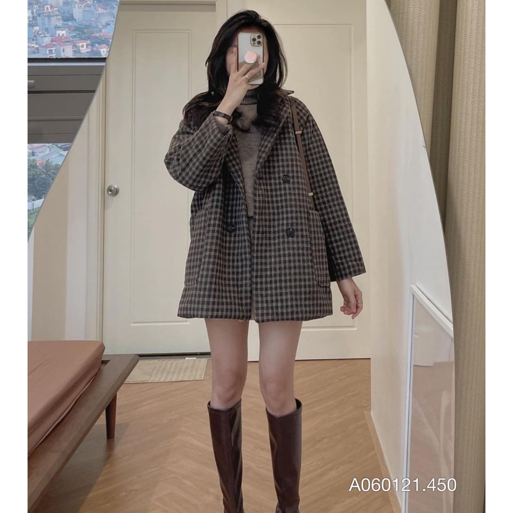 Áo khoác blazer kẻ caro chất dạ dầy dặn ấm đứng form
