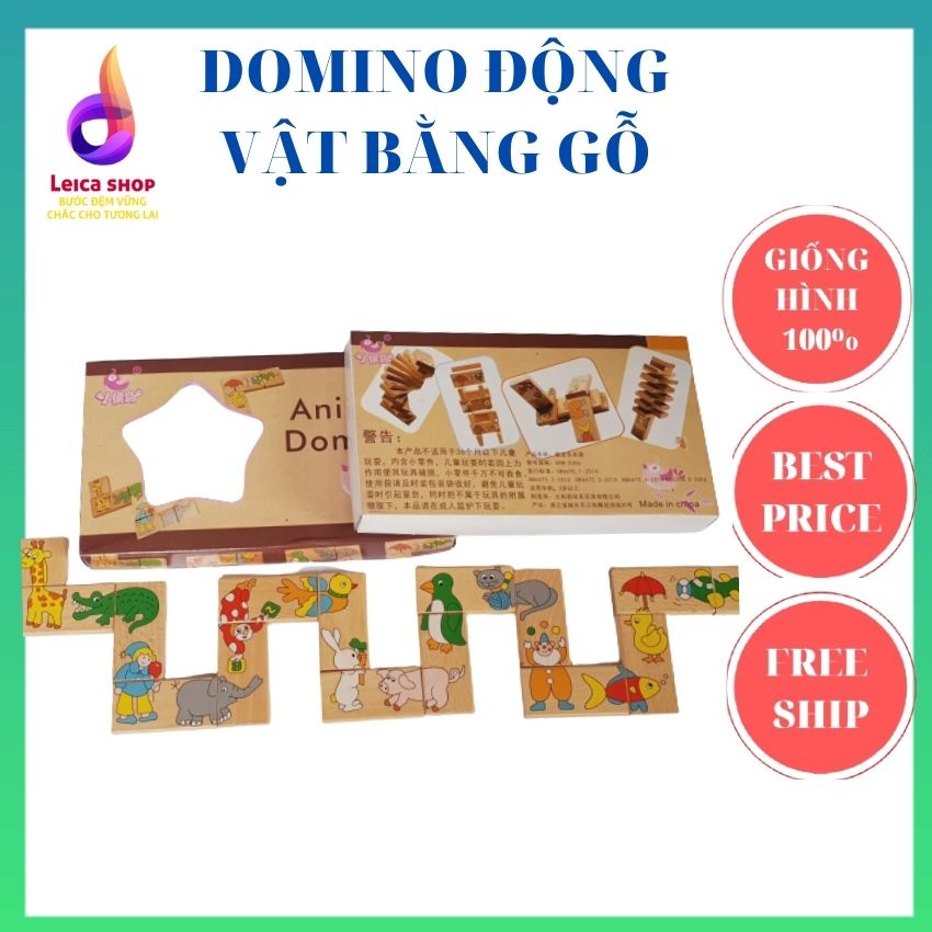 Trò chơi Domino động vật bằng gỗ, cho bé 2-4 tuổi, giúp phát triển tư duy, nhận biết con vật.Leicashop