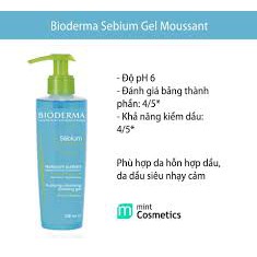 BIODERMA - GEL RỬA MẶT TẠO BỌT CHO DA DẦU MỤN SEBIUM GEL MOUSSANT 200ML