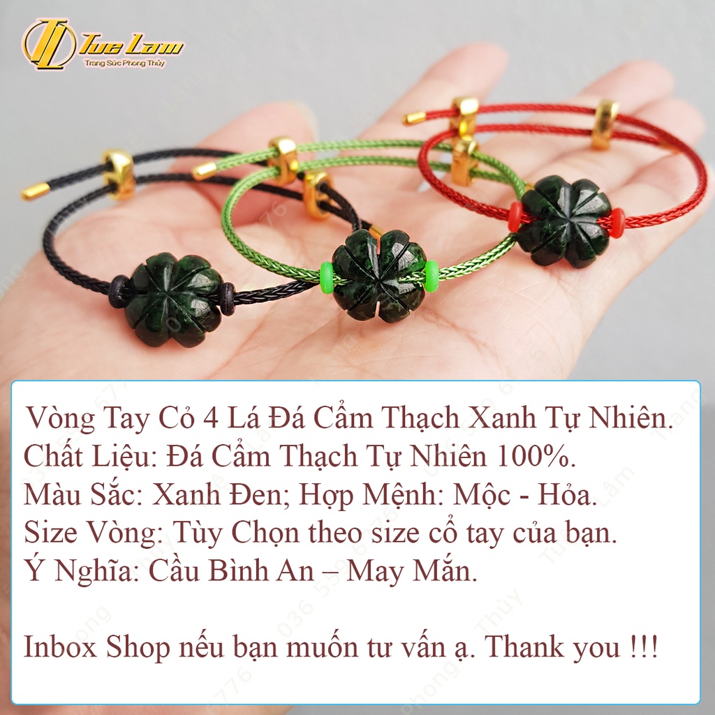 [Mẫu Hot] Vòng Tay Nữ Dây cáp Cỏ 4 Lá Đá Sơn Thủy - DIY Tuệ Lâm