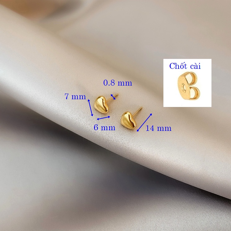 Bông tai titan nữ mặt trái tim nhỏ 6 mm không đen gỉ (1 đôi)