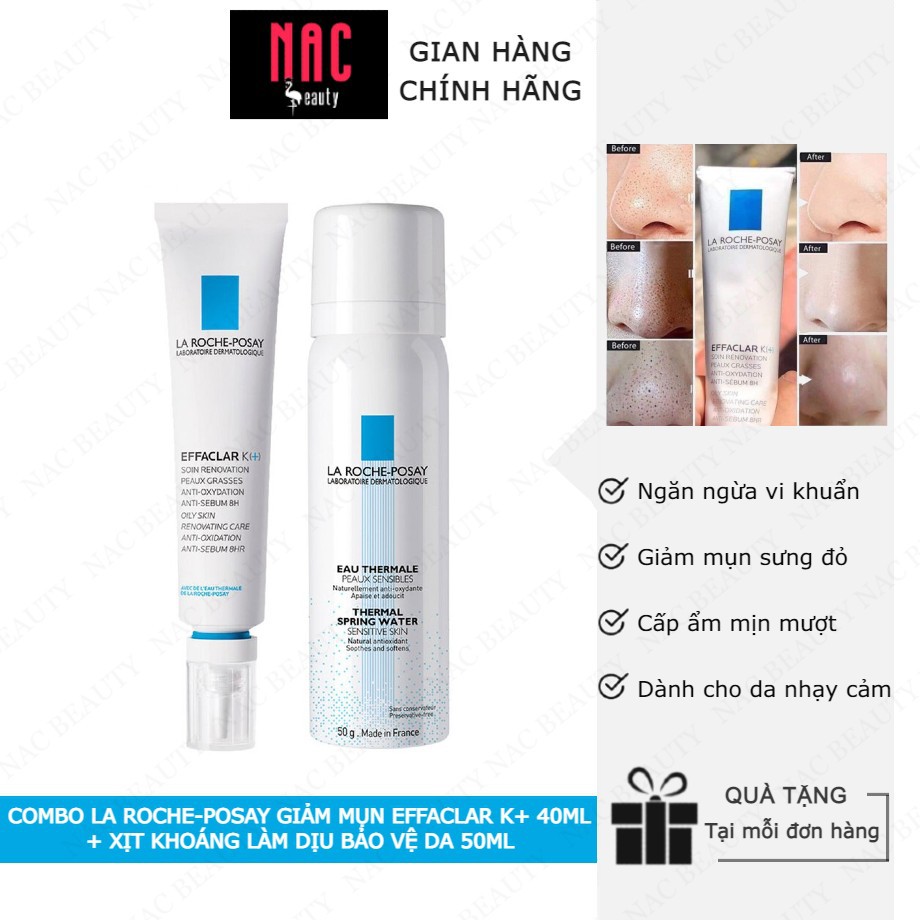 Combo La Roche-Posay Kem Dưỡng Giảm Mụn Effaclar K+ 40ml + Xịt Khoáng Làm Dịu Và Bảo Vệ Da 50ml