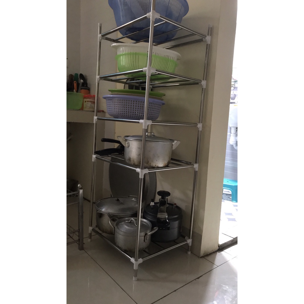 KỆ ĐỂ XOONG NỒI CHẢO 5 TẦNG INOX DÀY DẶN