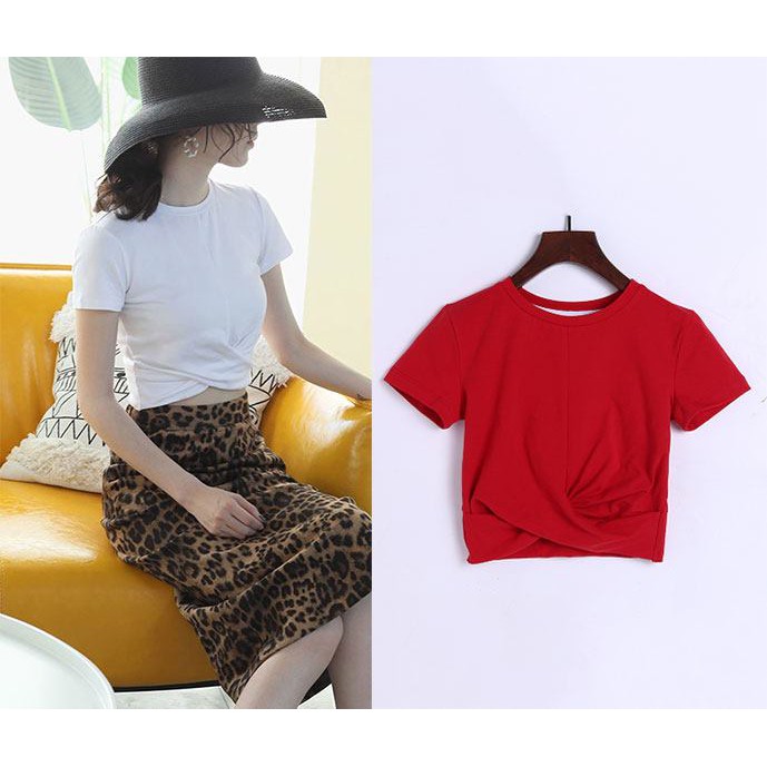 Áo croptop thun gân xoắn eo tay ngắn ( hình thật ) | BigBuy360 - bigbuy360.vn