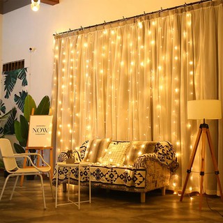 Đèn Trang Trí  💡💡💡  Dây đèn rèm trang trí mưa rơi vàng ấm chớp nháy 8 chế độ kích thước 3m x 3m