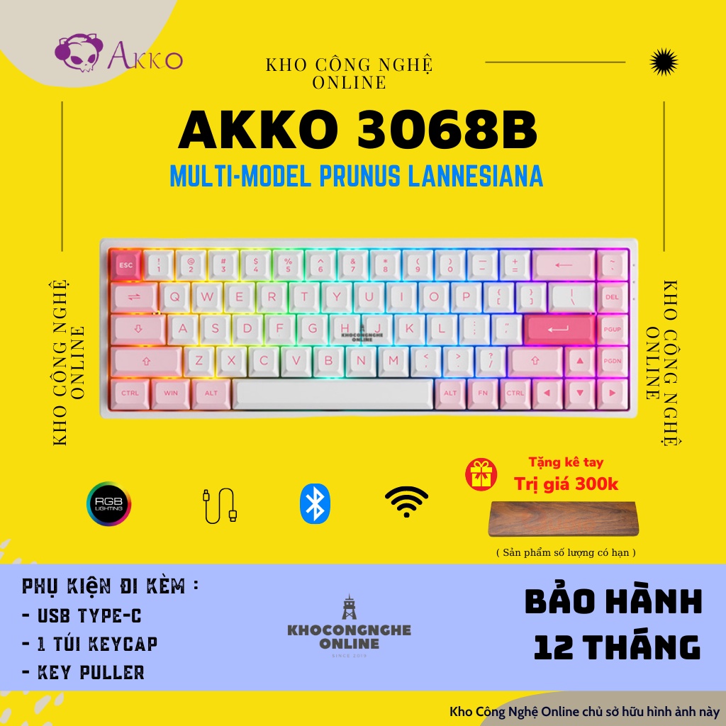 Bàn phím AKKO 3068B Multi-modes (Bluetooth 5.0 / Wireless 2.4Ghz / Hotswap / Foam tiêu âm / AKKO CS Jelly sw)