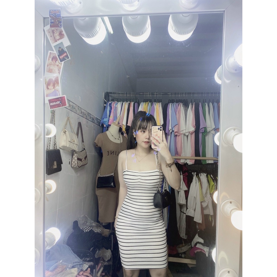 Đầm 2 dây body sọc ngang cực xinh , chất len gân mềm mịn