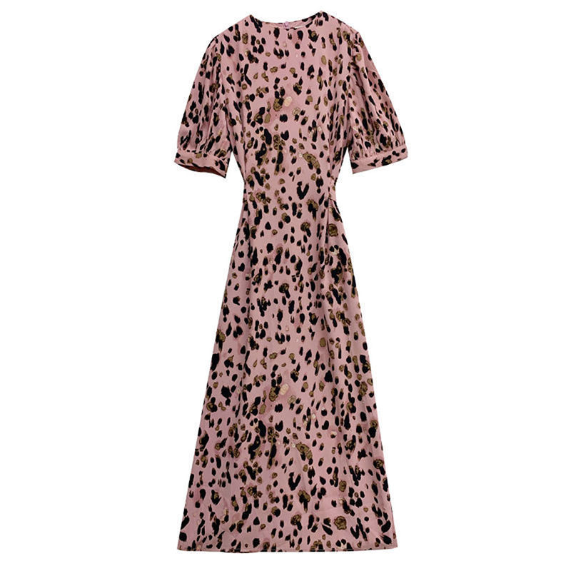 Đầm Tay Phồng Cổ Tròn Họa Tiết Da Báo Màu Hồng Dễ Thương | BigBuy360 - bigbuy360.vn