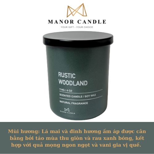 Nến thơm Rustic Woodland chính hãng Manor Candle, size 4 oz 114g