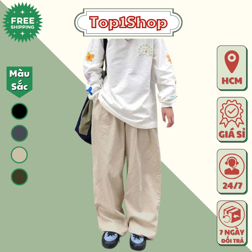 Quần Kaki Nam Baggy Ống Rộng Dáng Suông Basic Unisex