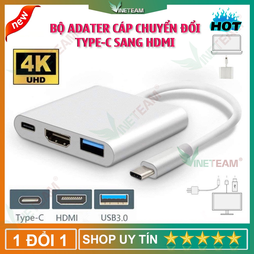 Bộ Adapter cáp chuyển Type-C sang HDMI 4k/USB/TypeC 3 trong 1 cho laptop táo,tablet táo dùng trong trình chiếu