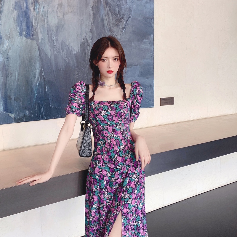 Đầm Nữ Tay Ngắn Cổ Vuông Họa Tiết Hoa Phong Cách Retro Thời Trang 2021 | BigBuy360 - bigbuy360.vn