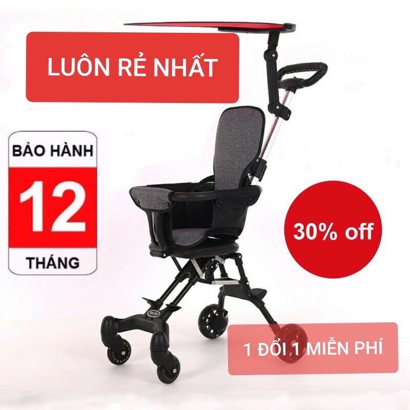 Xe đẩy Thông Minh, Xe Đẩy Gấp gọn Đảo Chiều 4 bánh cho Bé