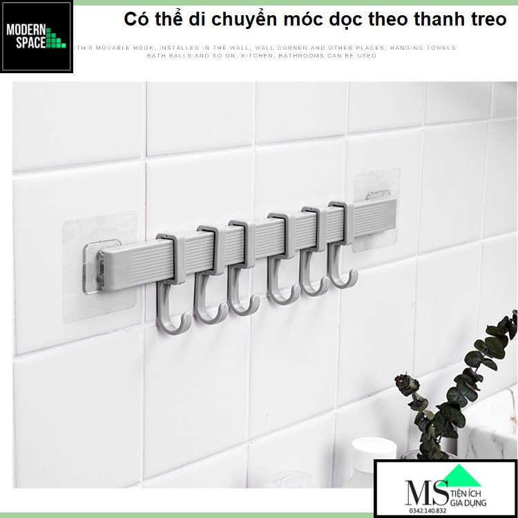 Móc treo đồ Dán tường 6 móc - Thanh móc treo đồ Xoay được Tùy chỉnh cho mọi Góc tường GD-082