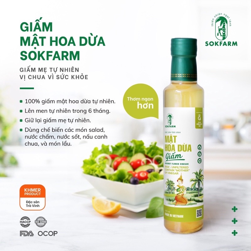 Giấm Mật Hoa Dừa Chai 265ml Giấm Lên Mên Tự Nhiên Giấm Sokfarm