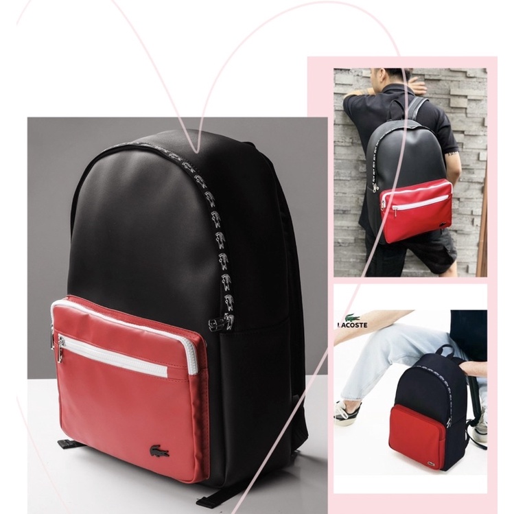 TNS - Balo form vuông hottrend có ngăn laptop Lacoz Backpack-chất chống thấm cao cấp-màu đen classic phối nắp hộp đỏ