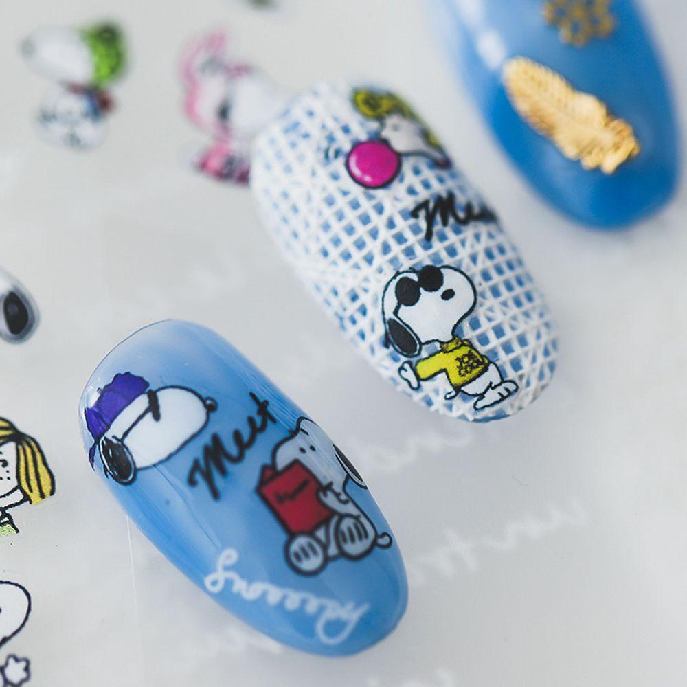 Miếng Dán Trang Trí Móng Tay Tự Dính Họa Tiết Hoạt Hình Snoopy / Trái Tim / Nơ 5D Dễ Thương