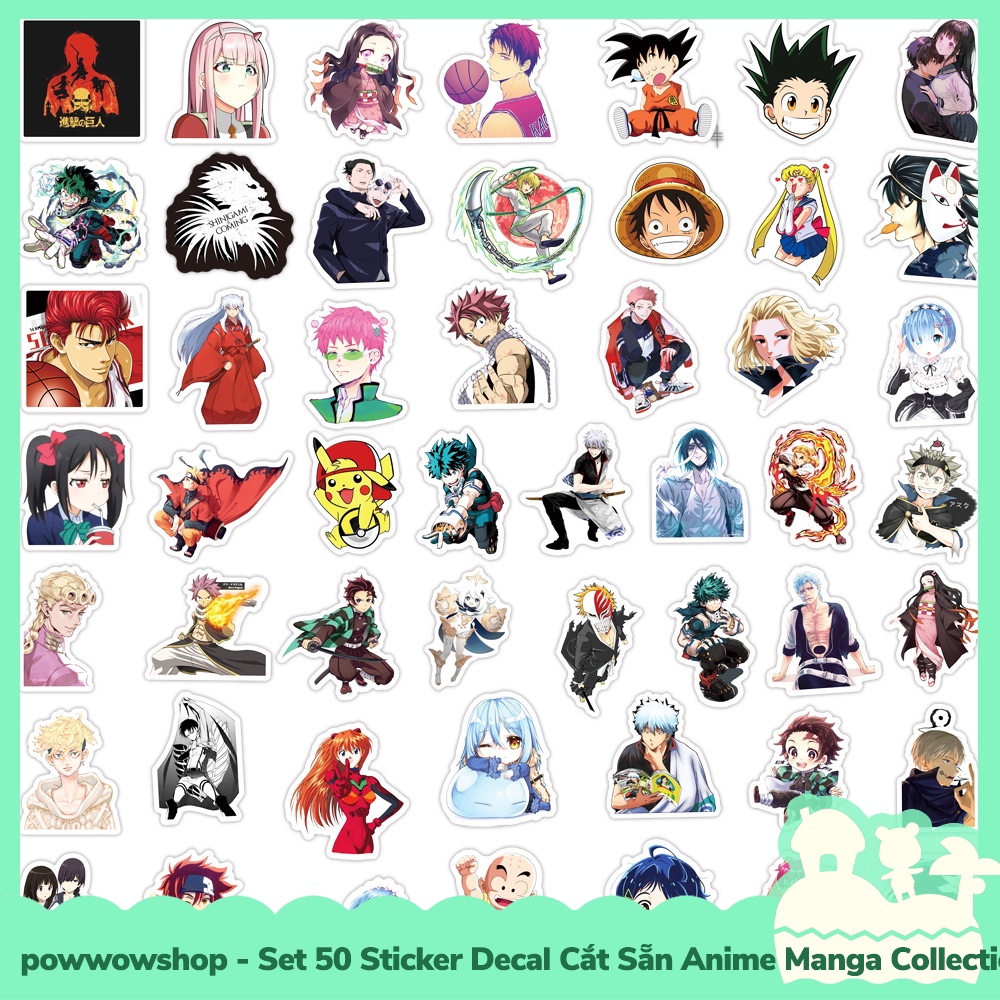 [Sẵn VN - Hỏa Tốc] Set 50 Sticker Mini Decal Dán Trang Trí Vật Dụng Mẫu Nhân Vật Anime Manga Tổng Hộp Collection