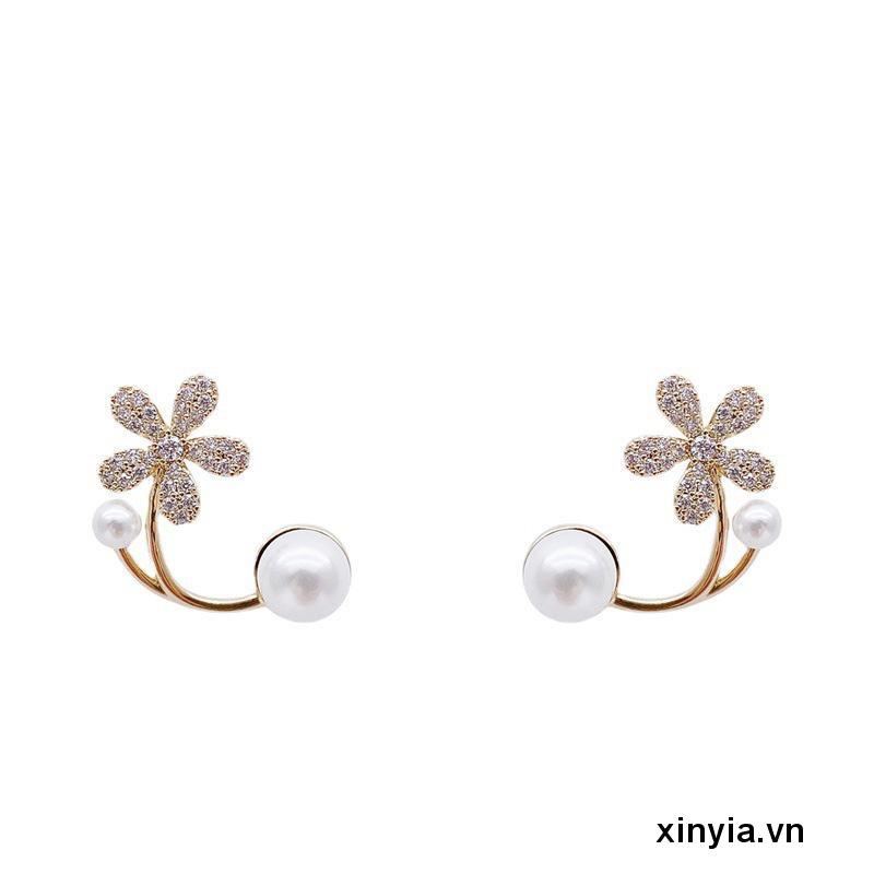 Khuyên tai dạng xỏ chốt bạc 925 kiểu dáng đuôi cá đính ngọc trai nhân tạo mẫu mới thanh lịch thời trang