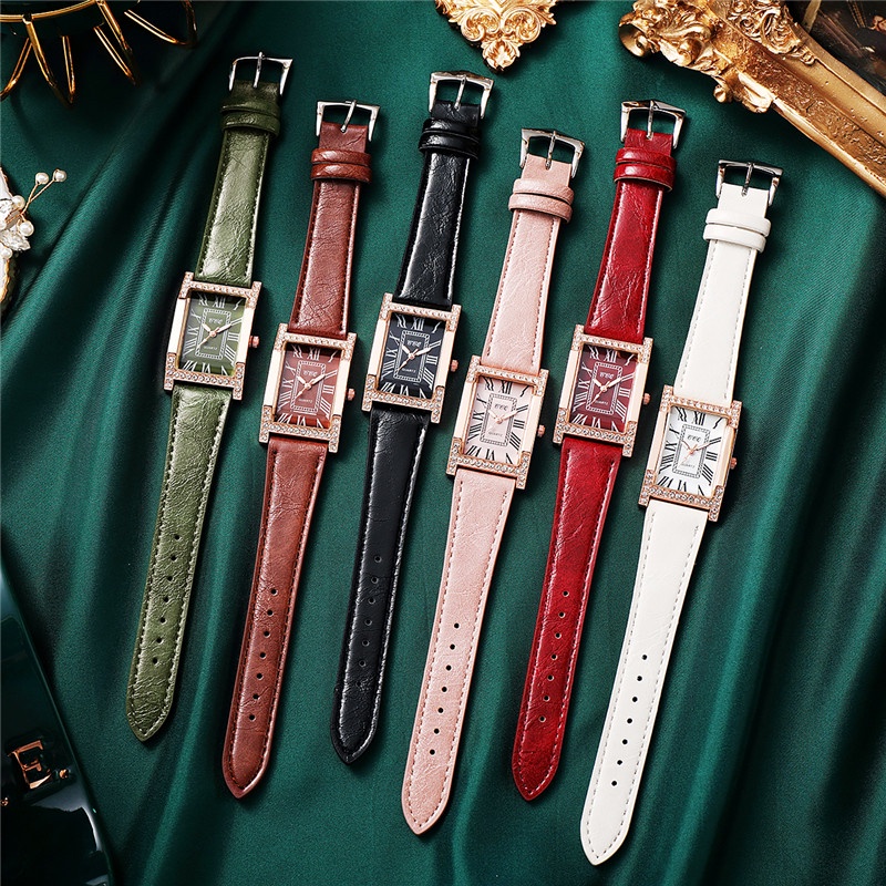 Đồng Hồ Mặt Chữ Nhật Dây Da Thời Trang Cho Nữ