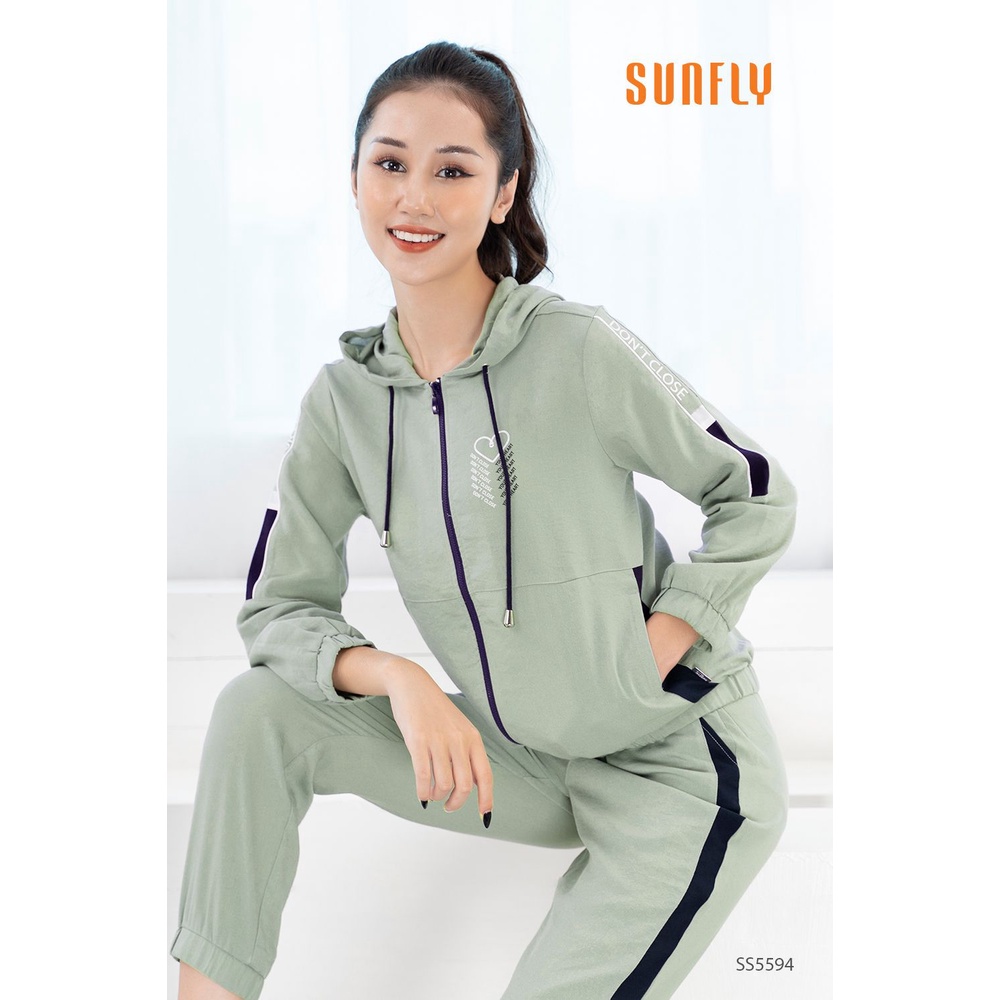 SS5594 BỘ THỂ THAO ĐŨI KÉO KHÓA CÓ MŨ ÁO DÀI QUẦN DÀI SUNFLY