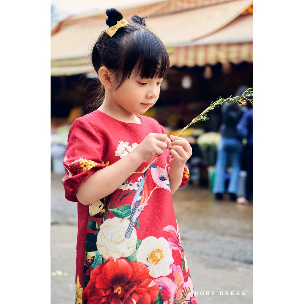 Đầm A kid đỏ gấm sz 1AD4001 ADORE DRESS