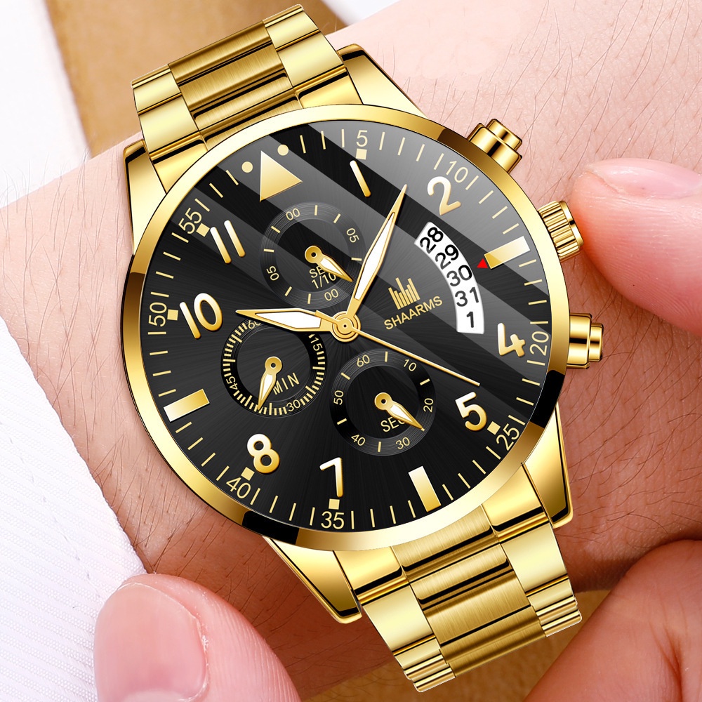 Đồng hồ quartz SHAARMS có hiển thị ngày bằng thép không gỉ độc đáo